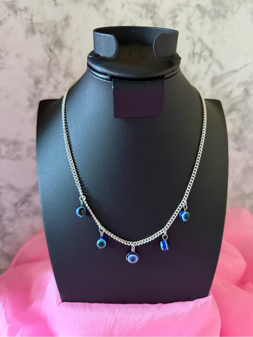 Silver tone chain necklace with Blue Evil Eye Charms - Women Jewelry. $15ea. $28